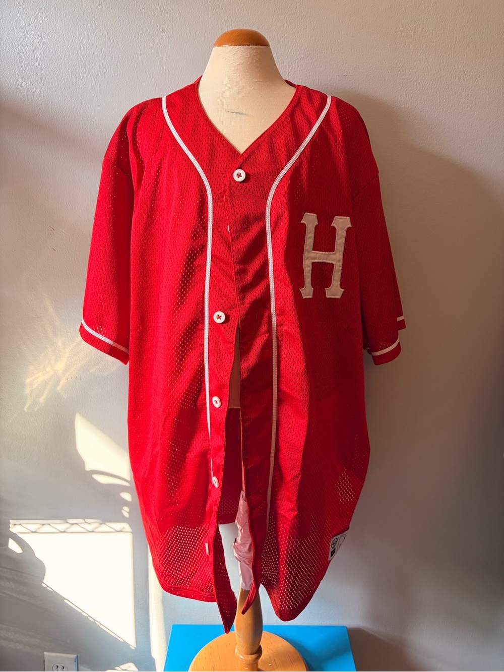 HUF Red Baseball-Style Button Front Jersey with White Trim
